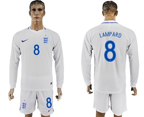 England #8 Lampard Home Long Sleeves Soccer Country Jersey